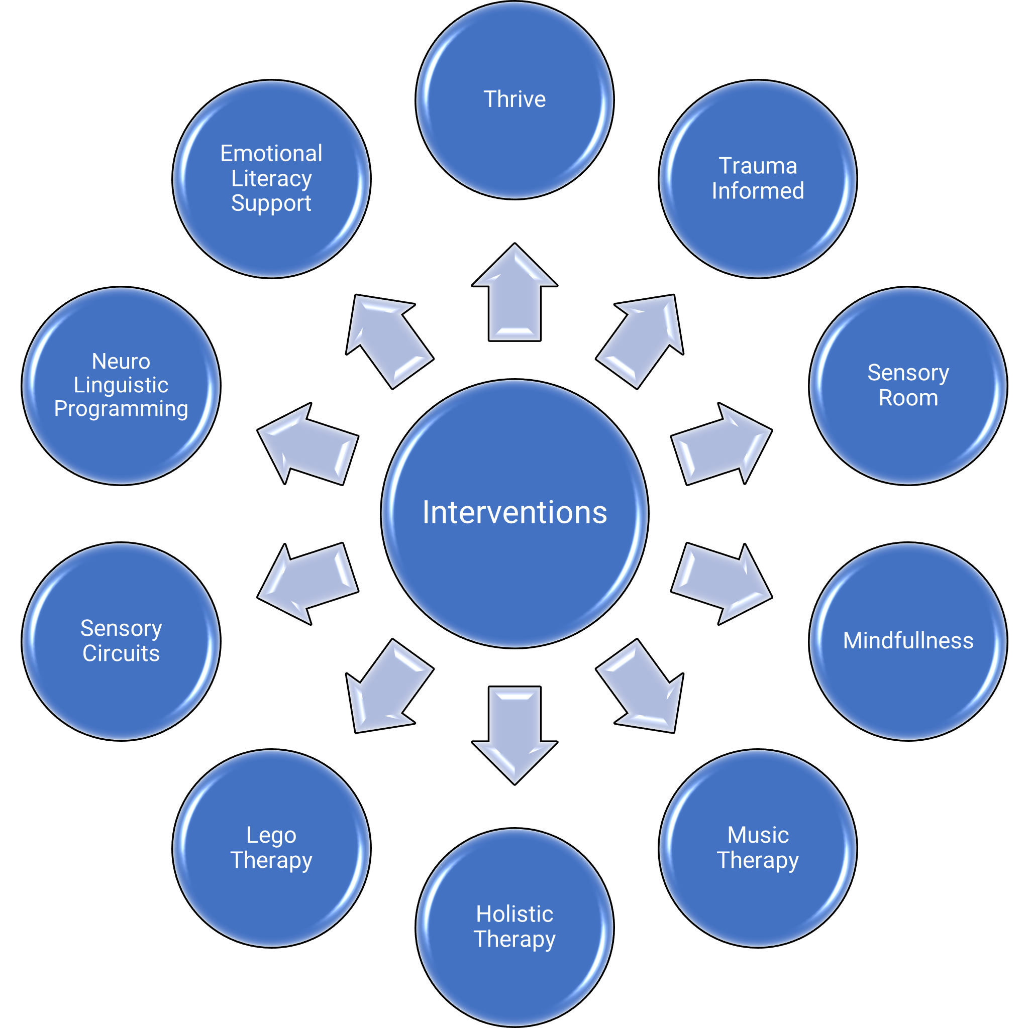 Circular flow chart demonstrating the interventions available at SBRS